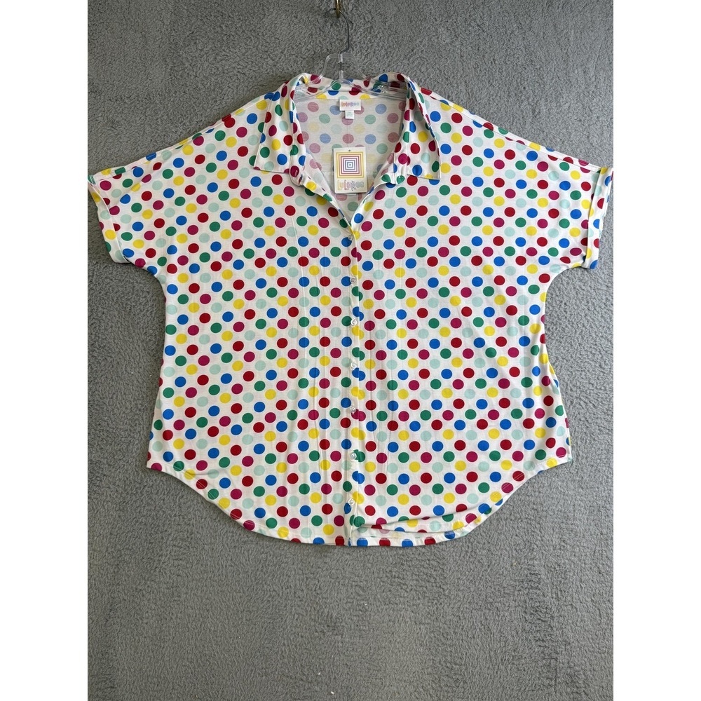 LuLaRoe Shirt‎ Womens 2XL Multicolor Polka Dot Charlie Short Sleeve Button Up